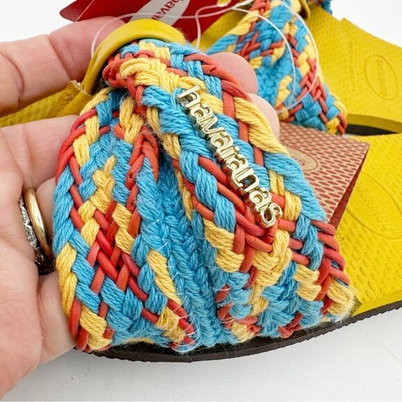 NWT's Havaianas You‎ St. Tropez Mesh Turquoise and Mustard Flip Flops US 9/10 - Picture 11 of 12